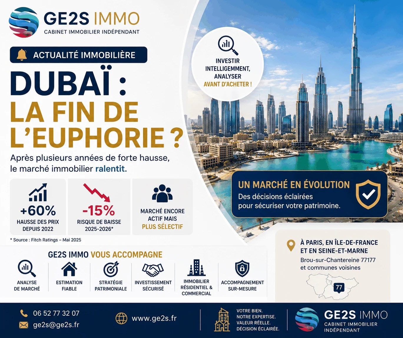 Marché de Dubaï : ce que le retournement rappelle aux investisseurs — visuel GE2S IMMO