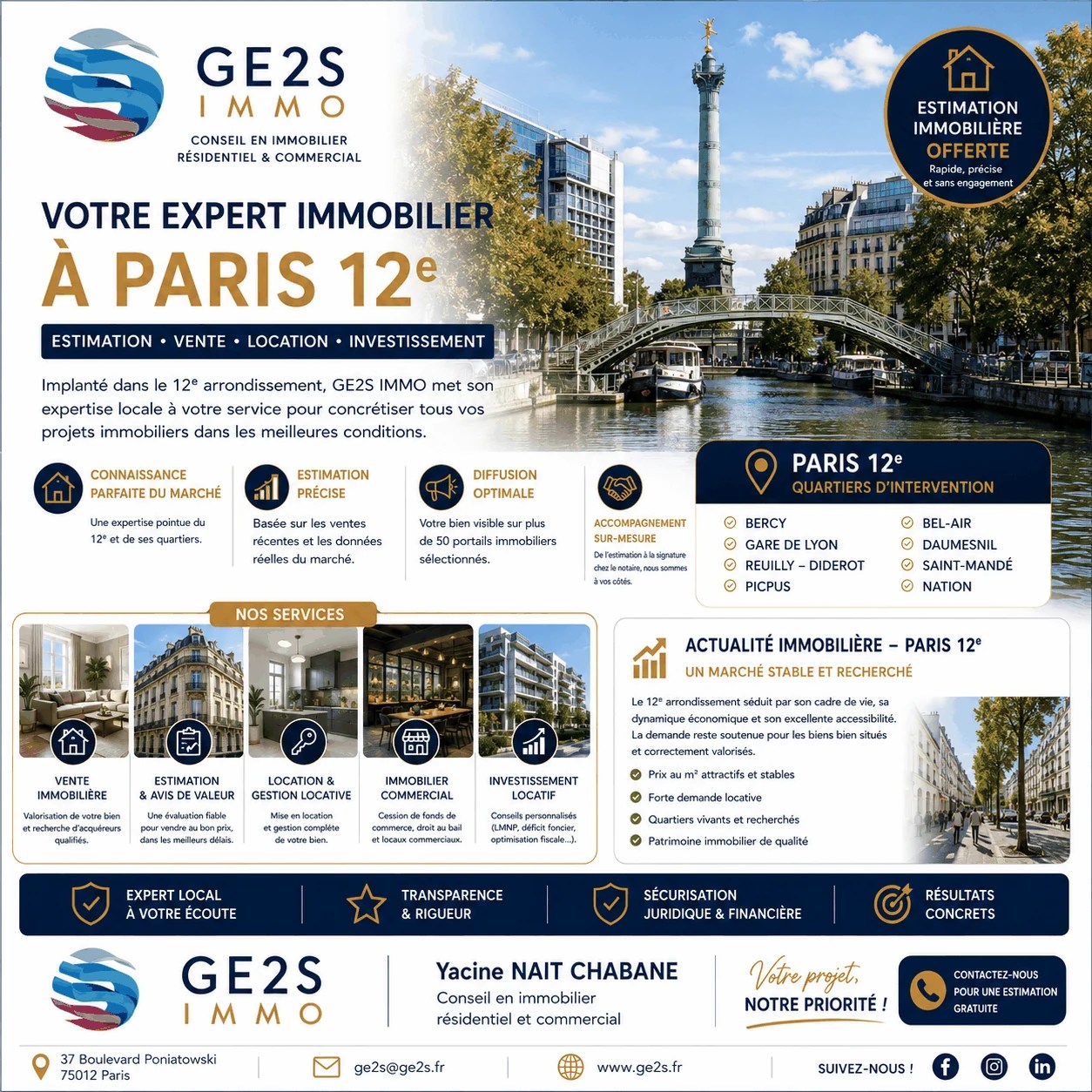 Estimation immobilière Paris 12 : méthode locale et prix défendable — visuel GE2S IMMO