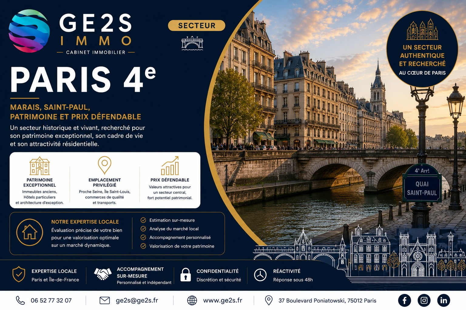 Paris 4e — visuel secteur GE2S IMMO